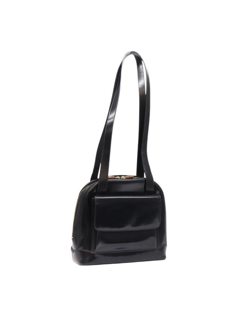 Authentic Gucci Bamboo Shoulder Bag Patent Leather Black Gold